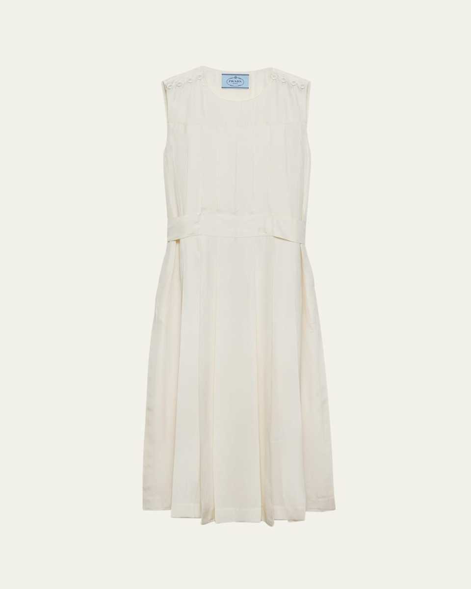 Sleeveless Pleated Ponge Silk Midi Dress